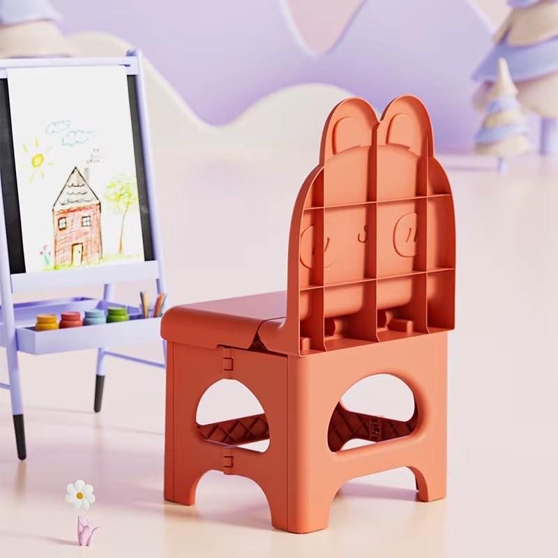 Nabhya Plastic Kids Chair with Cute Animal Design β Foldable, Lightweight & Durable Toddler Seating Chair for Playroom, Study, Nursery, Dining and Preschool Use (Orange) 3