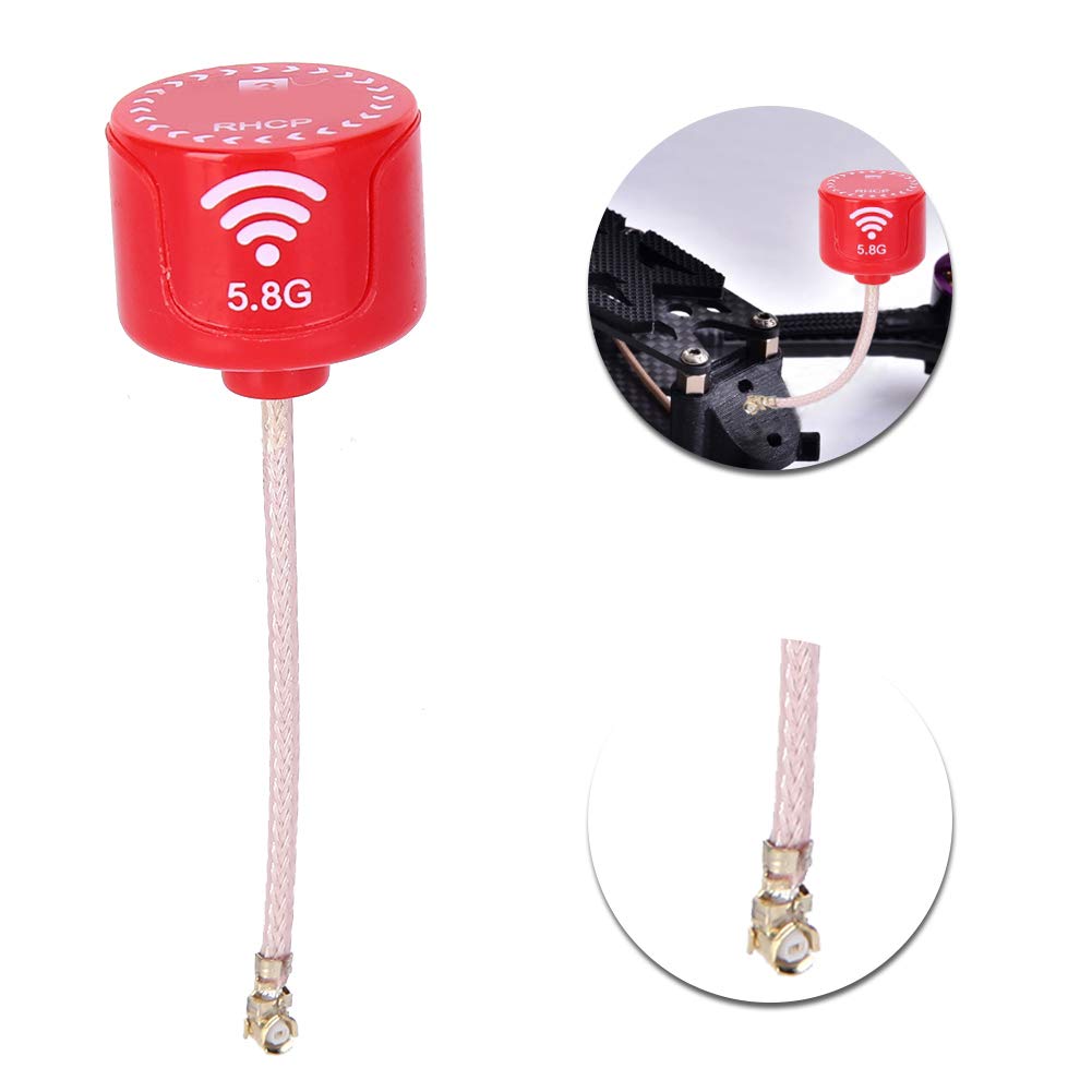 Antenna 5.8 GHz 3dBi LHCP, Guadagno Alto, Connettore UFL, Per Droni FPV Racing E Modelli RC, Colore Rosso