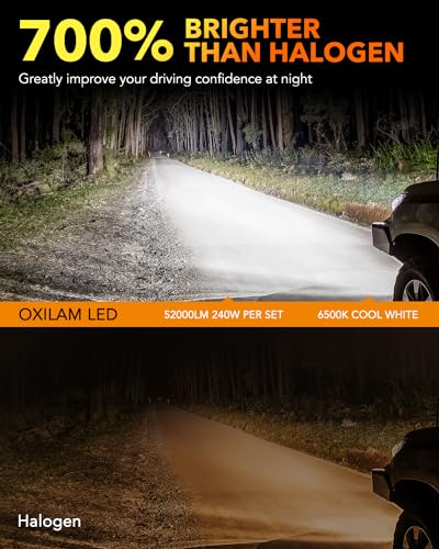 Image of OXILAM 9005 9006 Bulbs Combo, 52000LM 700% Super Bright Fog Light Bulb, 6500K White HB3 HB4 Halogen Replacement Bulb, Non-polarity, Plug and Play, Pack of 4