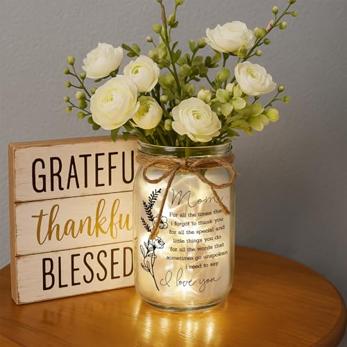 Mason Jar Night Light for Mom Birthday Gifts from Daughter Son Sentimental Mother's Day Gift for Women Best Mom Christmas Valentine's Day Thanksgiving Presents (MS-A02)