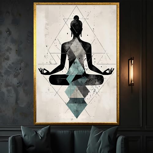 Tableau géométrique bouddha sur toile affiche zen méditation 70x100