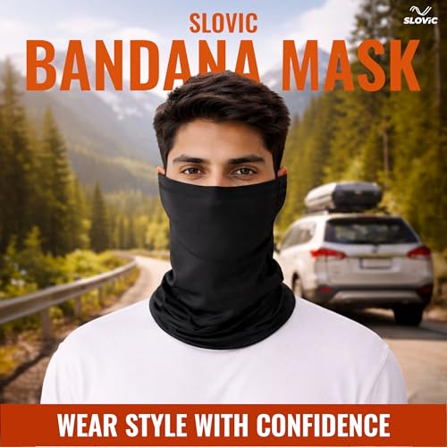 Image of SLOVIC Bandana for Men Bike | Cotton Lycra Full Face Mask for Bikers | Multi-purpose Mask for Men Face Cover | Helmet Cap | Breathable, Odour-Free & Comfort Fit | Ideal for Biking, Trekking & Gym