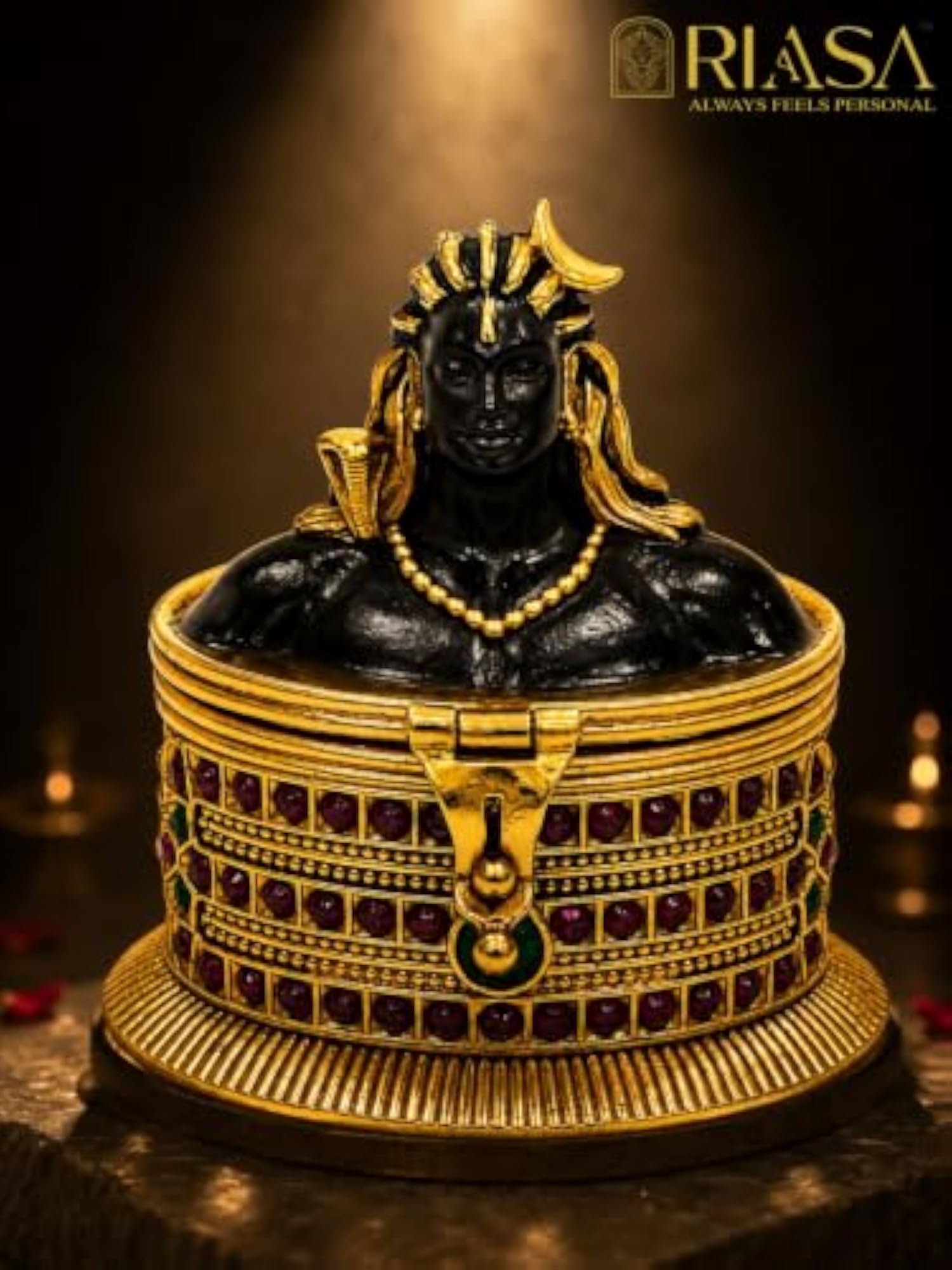 Lord Shiva Antique Brass Kumkum Box