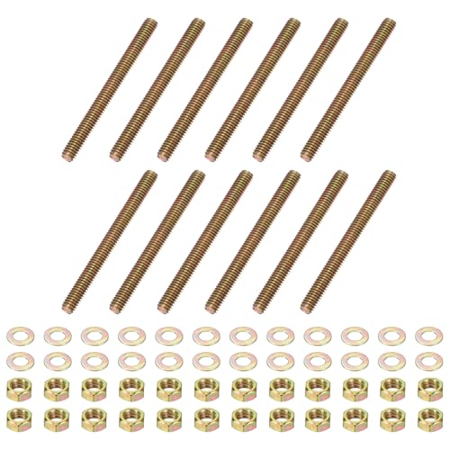 PATIKIL 12 Stück 5/16 x 3-1/2 Massiv Gewindestab mit 24 Stück Sechskantmuttern und 24 Stück Unterlegscheiben, Kohlenstoffstahl Lange Gewindestange Set für Möbel Treppe Geräte Zaun Garten