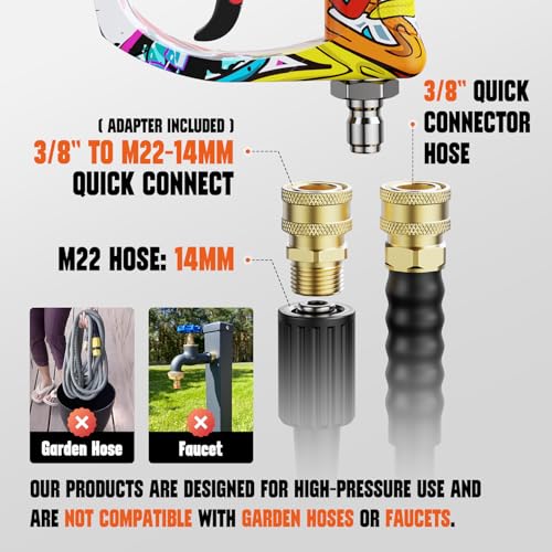 Image of Short Pressure Washer Gun with Swivel, Power Washer Gun | 4000PIS Pressure Washer Wand for Foam Cannon, 3 /8 inch & M22-14mm Connect, 1 /4 inch Quick Connect, Car Washer Gun 5 Spray Nozzle