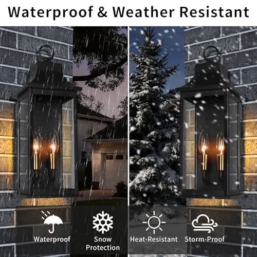 Image of JYZ 18 inchOutdoor Porch Light Wall Mount, Outside Wall Lantern with E12 Socket, Anti-Rsut Aluminum & Clear Glass Wall Lamp, Matte Black Exterior Wall Light Fixture for Patio, Front Door, Garage, Entryway