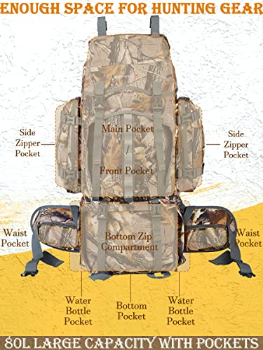 New View Hunting Backpack With Waterproof Rain Cover, 60/80L Camo Backpack For Men, 600D Hunting Bag For Hunters #TOP1