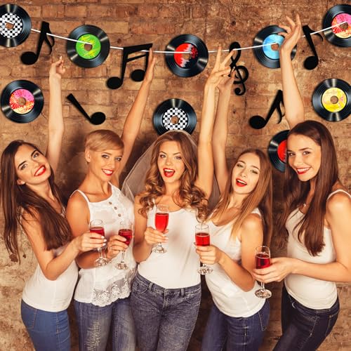 Image of Pasimy 39 Pcs Music Party Decorations Musical Notes Records Bulletin Board Cutouts Rock and Roll Classroom Decor for 1950s 70s 90s Retro Music Birthday Party School Home Wall Decor(Black)