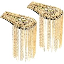 2 Pcs Shoulder Epaulets, Gold Tassel Shoulder Epaulette Tassel Link Chain Boards Badge Beads Pads Punk Fringe Jewelry Pins Tassels Chain Shoulders Badge for Men Women Jacket Suit Cosplay