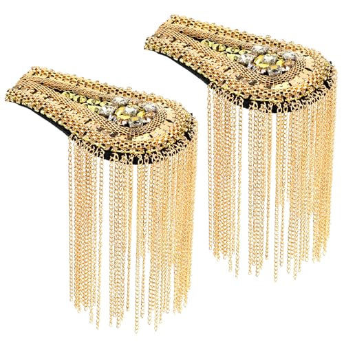 LXUEJIE 2 Pcs Shoulder Epaulets Gold Tassel Shoulder Epaulette Tassel Link Chain Boards Badge Beads Pads Punk Fringe Jewelry Pins Tassels Chain Shoulders Badge for Men Women Jacket Suit Cosplay