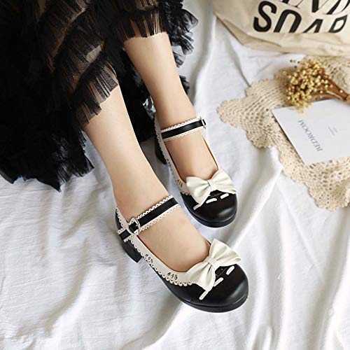 Elyffany ELFY Women's Cute Lolita Cosplay Shoes Bow Mid Chunky Heel Mary Jane Pumps4