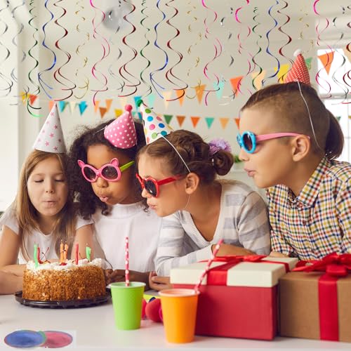 Image of Colorful Ceiling Swirl Foil Decorations 30 Pcs- Hanging Swirls /Streamers Party Decorations in 6 Colors for Weddings, Birthdays, Graduations, Christmas - Easy to Assemble, Indoor & Outdoor Use