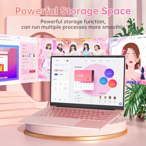 Image of 14 inch Laptop IPS Display,Celeron J4105 CPU(Up to 2.5Ghz),4 Core PC with Cooling Fan,1920 * 1080,Expand for Study (Rose Gold, 8GB+512GB SSD)