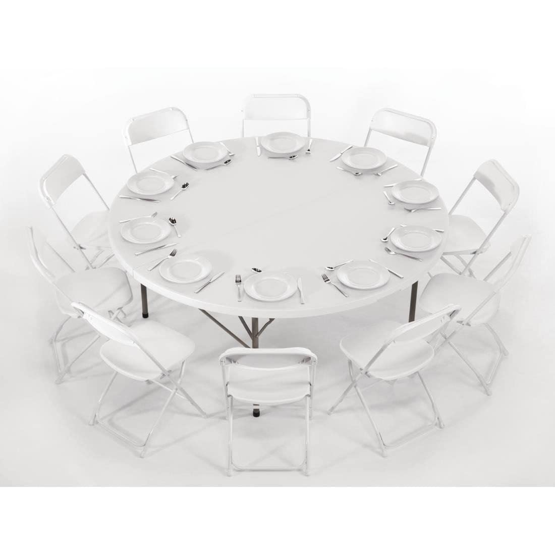 Bolero Table Pliante Ronde en PE, Blanche, Dimensions: 74(H) x 183(Ø)cm, Table d'Appoint pour Restaurant, Structure en Acier Thermolaqué avec Plateau en Polyéthylène Haute Densité, HC270