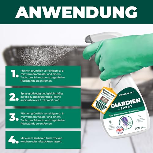 Silberkraft Anti-Giardien-Spray 500ml – Wirksames Desinfektionsmittel gegen Giardien für Hunde & Katzen – Hygienespray für Tierumgebung, Böden & Näpfe – Inkl. Gratis E-Book