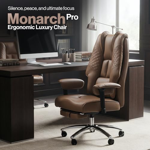 Image of DROGO Monarch Pro Ergonomic Office Chair for Work from Home 400LBS | Computer Chair for Study with High Back, Cushion Seat, Armrest, Head&Lumbar Support | Gaming Chair with Footrest & Recline (Brown)