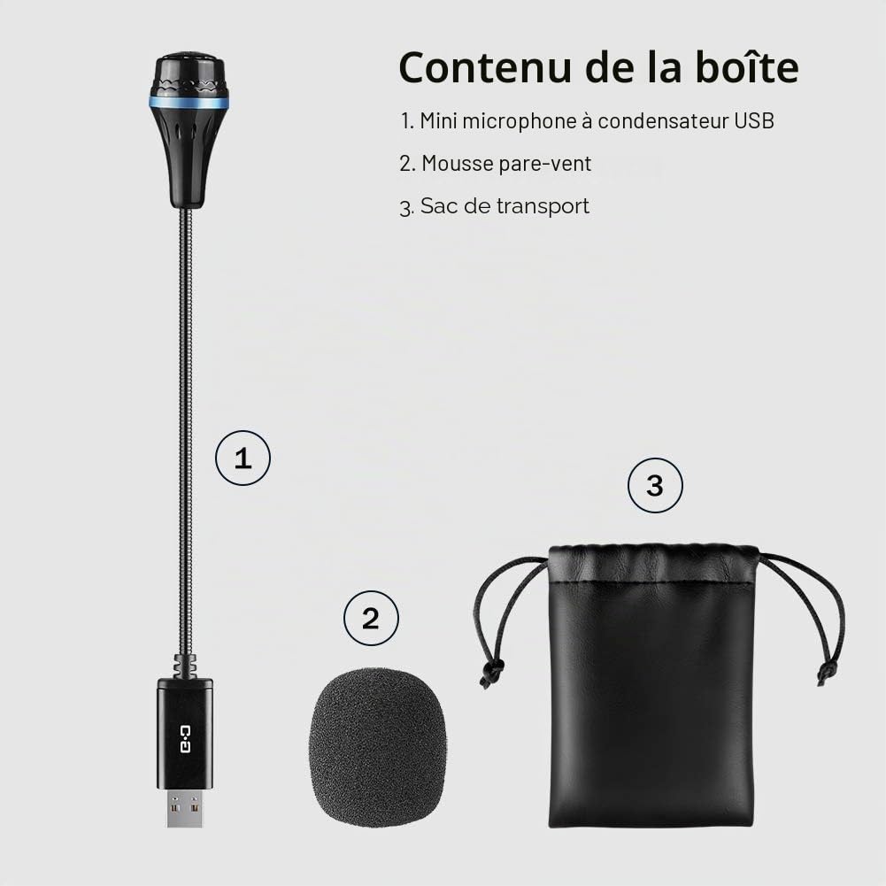 Microphone USB sans Fil pour Ordinateur Portable et Ordinateur de Bureau, avec col de Cygne et Carte Son intégrée, Compatible avec Windows PC et Mac, Petite Taille, prêt à l'emploi, Microphone à