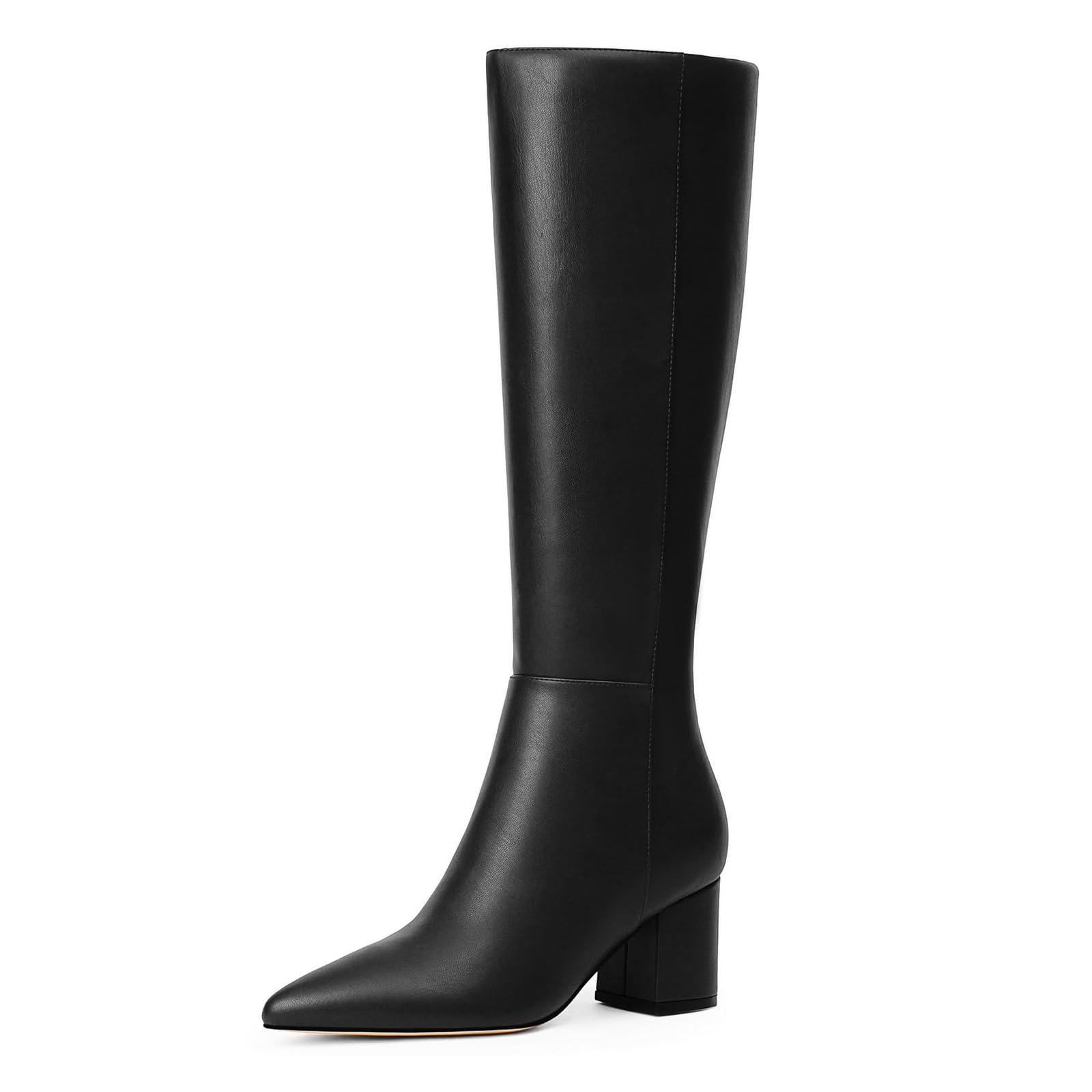 5 CM Bottes Genou-Haut Pointu Talon Épais Femmes Bottes Côté Fermeture Éclair Talons Hauts Bottes Automne Femmes
