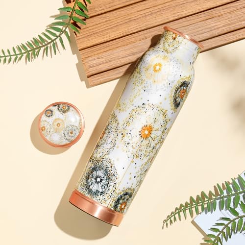 Image of Borosil 950 ml Thirtha Series Vesta Design Copper Bottle | 100% Pure Copper, BPA Free & Leakproof with Anti-Oxidant Properties of Copper | Printed Designer Bottle for Home, School & Office
