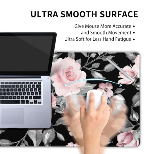 Image of Floral Extended Gaming Mouse Pad Non-Slip Rubber Base Black Large Mousepad 31.5x11.8in with Stitched Edge Waterproof Flowers Pads Computer Black Desk Laptop Mats for Work /Game /Office /Home