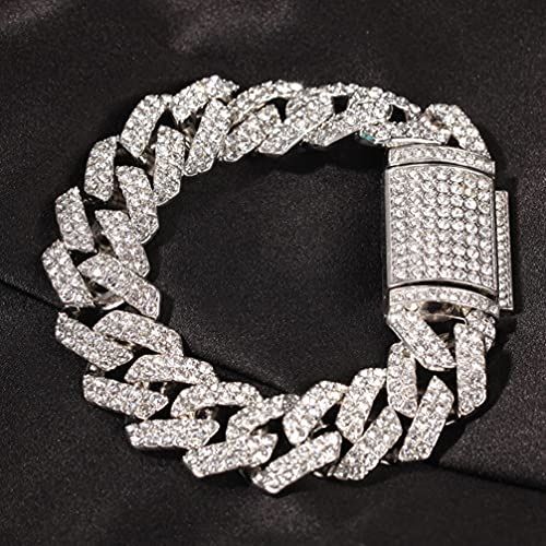 18Mm Cuban Link Bracelet For Men Women, Bracelet Chain Curb Chain, Bling Rhinestone Bracelet Clasp Chain, Hip Hop Jewelry, Silver, 18X1.8Cm (009316Mnwrbr71Mfv) #TOP2