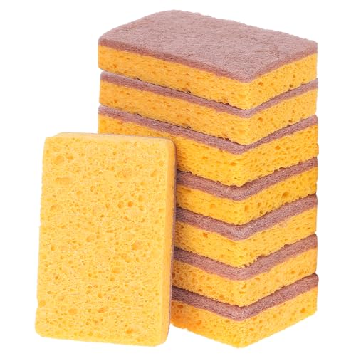 Image of Dual Sided Cleaning Sponges, Kitchen Dishes Sponge, Non-Scratch Scrub Sponges for Household, Bathroom 8 Pack Yellow Brown