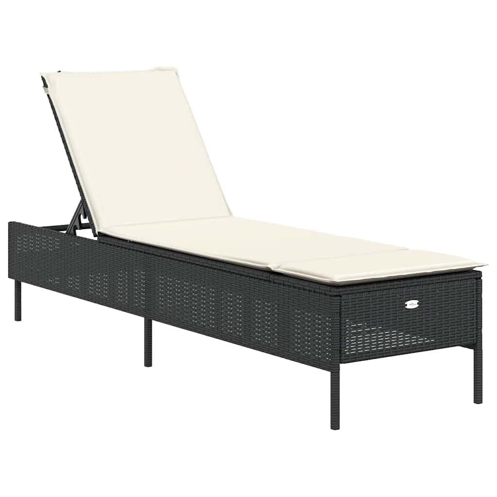 Tumbonas con cojines, 2 unidades, color negro, resina trenzada, chaise longue de jardín, respaldo ajustable en 5 posiciones, baño de sol, muebles para playa, terraza, balcón