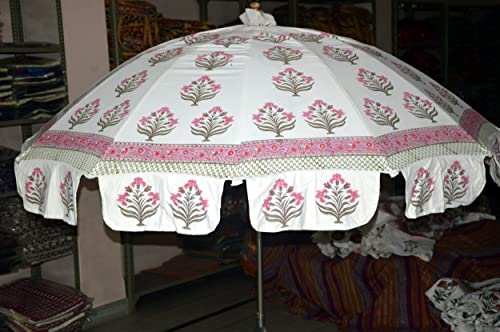 Handmade Wedding Decorations Umbrellas-Block Print Designer Cotton Garden Umbrella Sun Protection Umbrella Boho Umbrellas Parasol, Pink Green Flower, Youth Large / 11-13 #TOP2