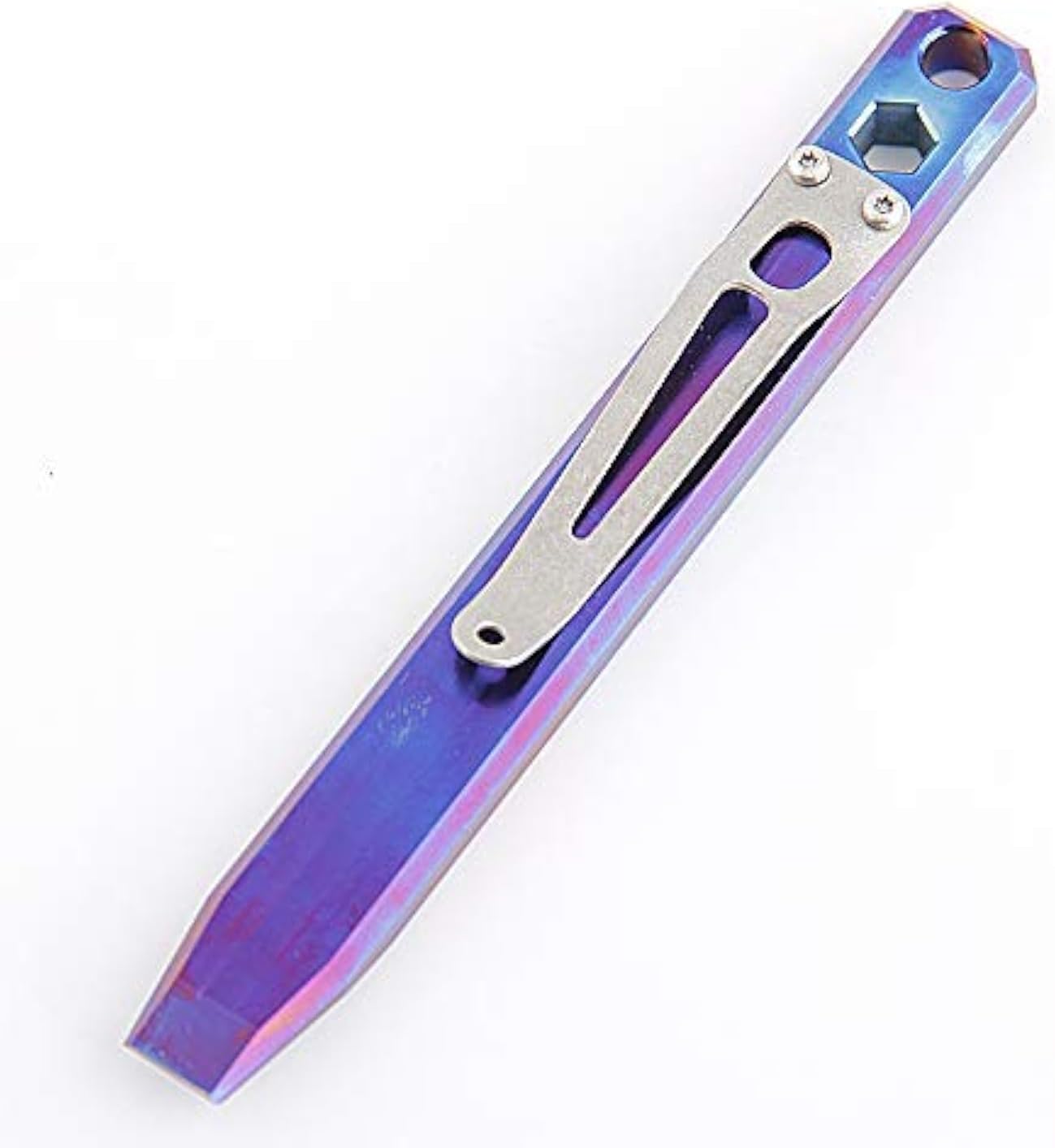 Titanium Pry Bar EDC Multi Function Wrench Pocket Tool with Clip Lanyard Hole (Blue)