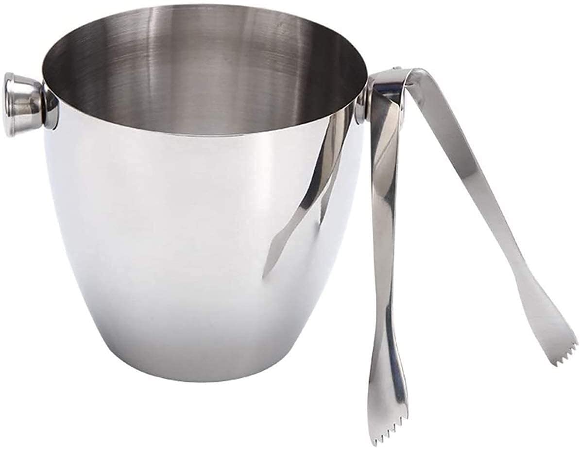HSF 1.5L Cubos de Hielo con Pinzas de Hielo Cubo de Hielo de Acero Inoxidable pequeño con asa, Cubo de Hielo portátil Champagne Bucket Metal Decorativo Refrigerador Cubiteras