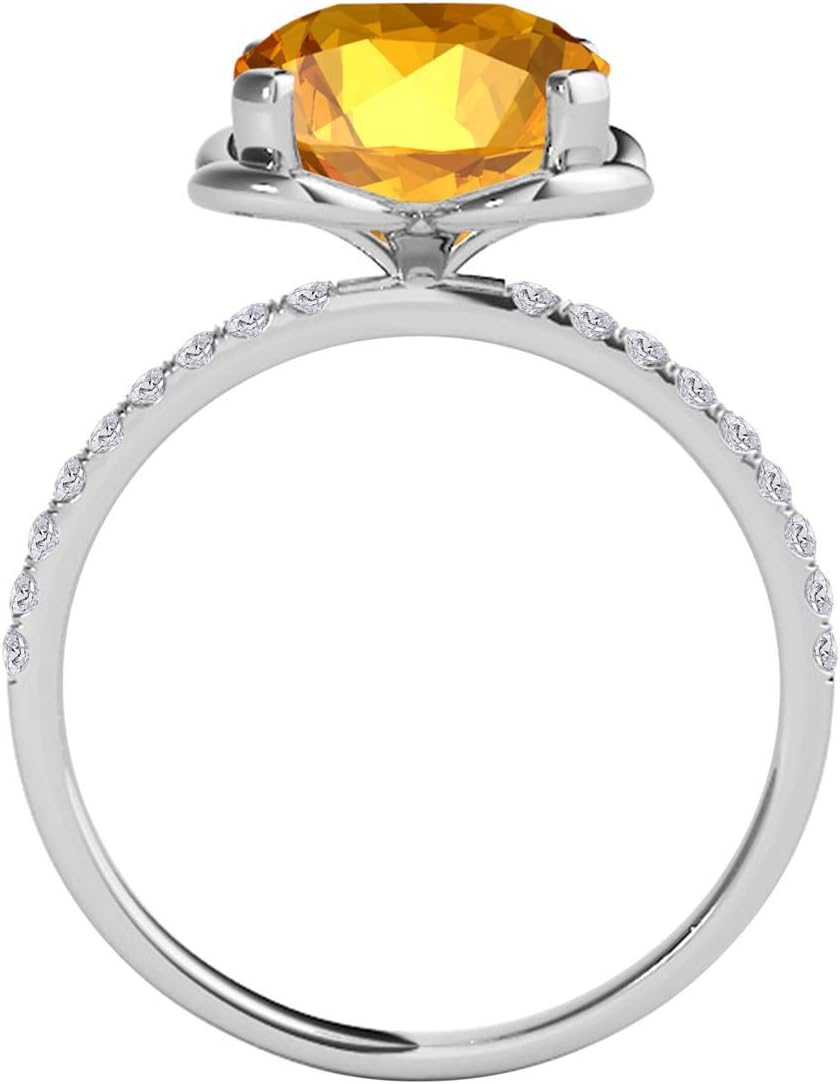 MauliJewels 2.35 Carat Diamond and Citrine Ring for Women – Cushion Cut Citrine with Diamond Accents, Prong Set in 10K White Gold