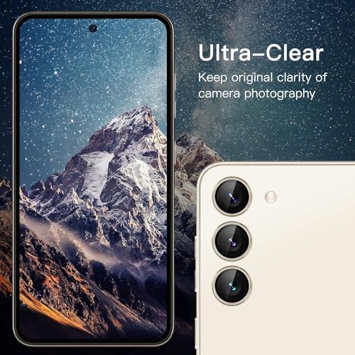Image of Skinomi Camera Lens Protector Compatible with Samsung Galaxy S23 plus 5G [Anti-Scratch] Premium Tempered Glass Film Aluminum Alloy Lens Ring Cover, Gold Titanium
