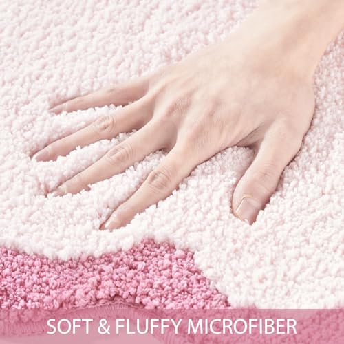 DyeFury Luxury Cute Bathroom Runner Rugs, White Bath Mat W/Hot Pink Scalloped Edge, Microfiber Aesthetic Trendy Funky Fun Preppy Rug, Extra Soft Bathroom Mat Non-Slip for Shower, 47'' x 20'' by DyeFury - Used condition - Image 2