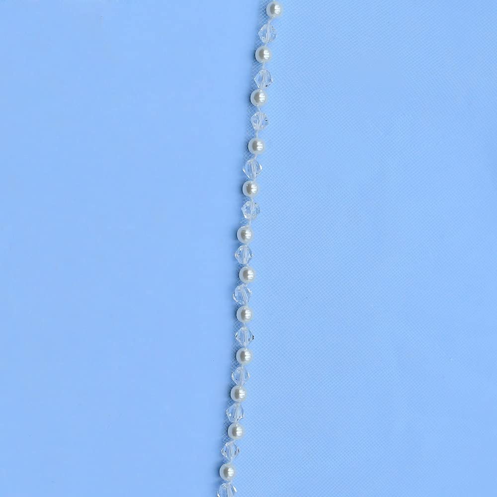 Velo de Novia Suave de 1 Nivel, Velo de Novia con Borde de Cuentas de Cristal, Velo Corto con Peine, Brillantes Diamantes de imitación para Boda (Blanco 100)