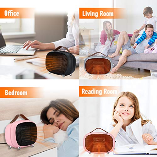Teioe Mini Electric Ceramic Space Heater 800W/400W, Small, PTC with Tip-Over and Overheat Protection, 3 Operating Modes for Office, Bedroom and Under Desk (PINK) by Teioe - Image 7