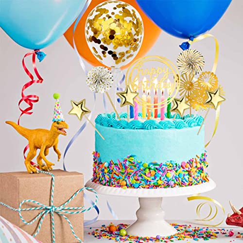 Cake Topper Decoration Set Acrylic Glitter Happy Birthday Cake Topper With Confetti Balloon Paper Fans Stars Firework Cupcake Toppers For Gold Theme Decor Girl Women Birthday Party Supplies (Gold) #TOP2