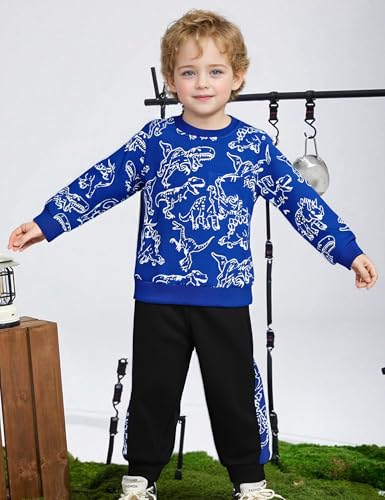 Image of Toddler Boys Dinosaur Sweatshirt and Jogger Pants Outfit Set, Ages 2-10