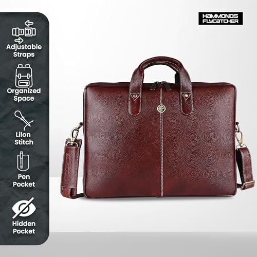 HAMMONDS FLYCATCHER Genuine Leather Laptop Bag for Men Office Bag, Brown Color Fits Up to 14