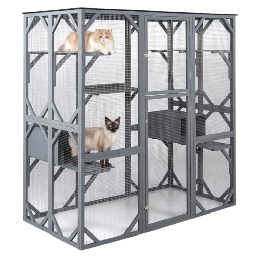 Maxmass Large Cat House, Outdoor Cat Cage Pet Crate (Grey)
