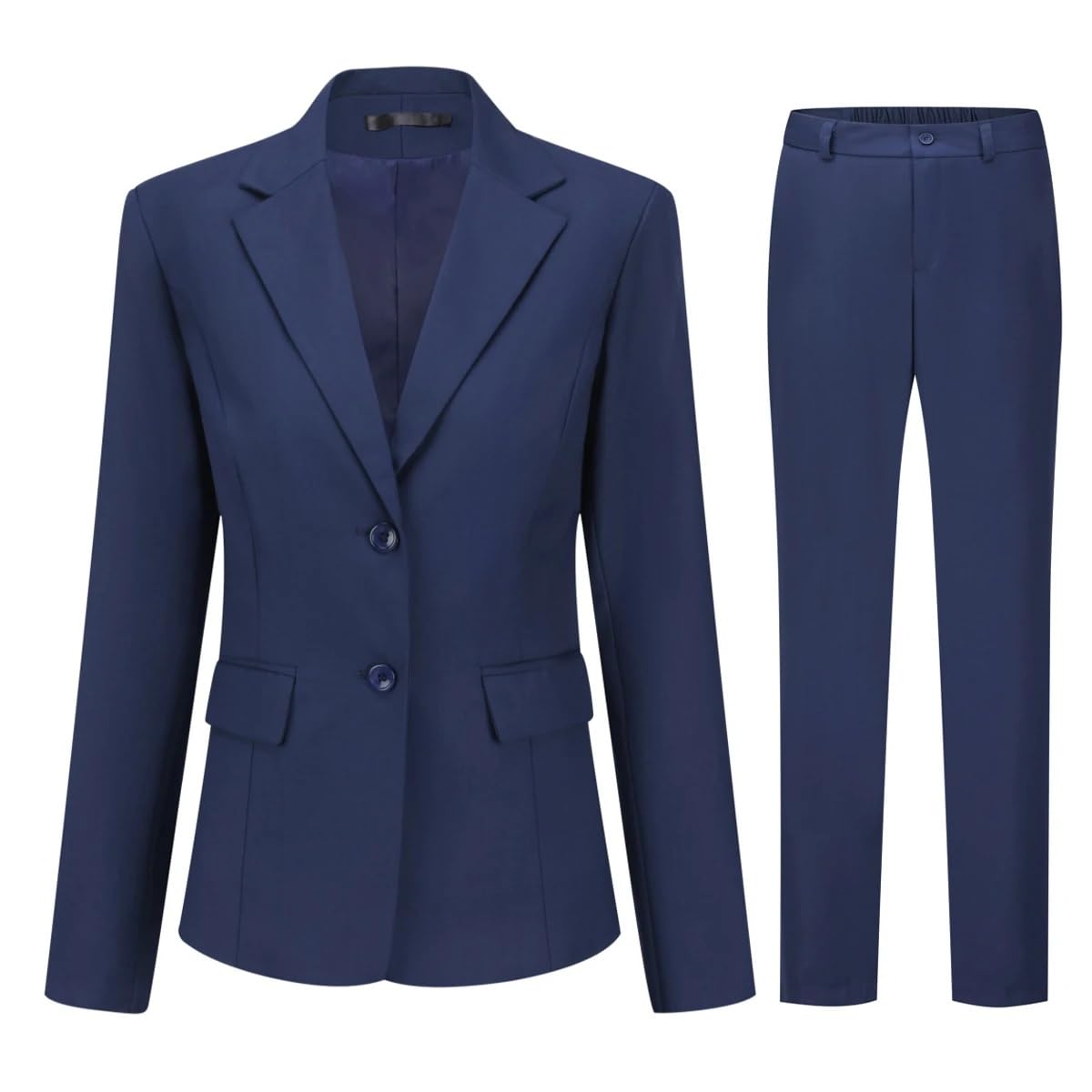 Women's 2 Pieces Office Suit Set Long Sleeve Blazer Jacket and Suit Pants, Navy, Large-image-18