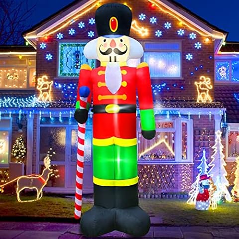 Christmas Inflatables Blow Up Yard Outdoor Decorations, 8 Ft Tall Nutcracker Inflatables Holding a Candy Cane , LED Inflatable Christmas Decorations for Outdoor Yard Garden Cover