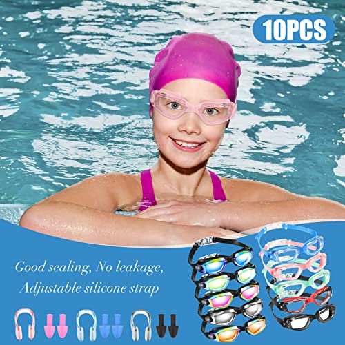 Konohan 10 Pack Anti Fog Swim Goggles Uv Protection Swimming Goggles No Leaking Water Goggles Silicone Swimming Glasses With 10 Pairs Earplugs 10 Pieces Nose Clips For Adult Men Women Youth #TOP5