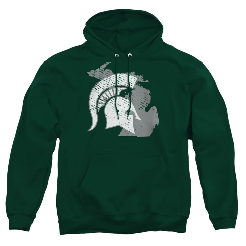 Michigan State University Official State Shape Unisex Adult Pull-Over Hoodie,Hunter Green, 3X-Large