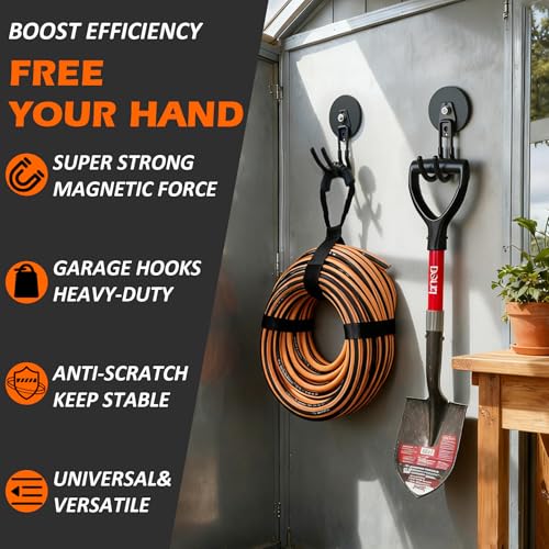Image of MUTUACTOR Updatde Magnetic Hooks,40lbs 2Packs Strong Magnetic Hooks Heavy Duty,Anti-Scratch Heavy Duty Double Metal J-Hook for Organizing Cordless Impact Drivers Trailer Cord Garden Shovel Tool Box