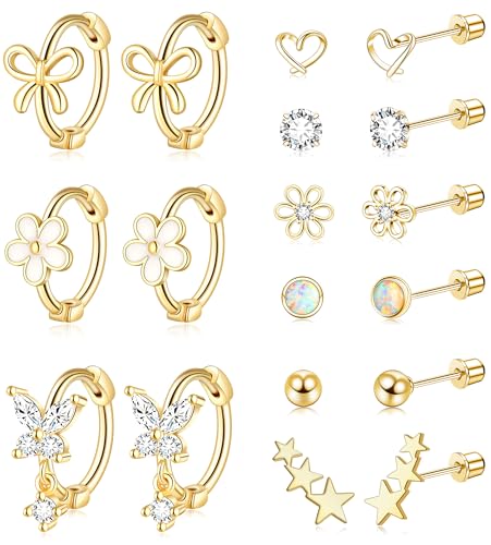 Hypoallergenic Earrings for Girls Surgical Stainless Steel Kids Jewelry for Teens Women Toddler Cute Screw Back Earring Sets