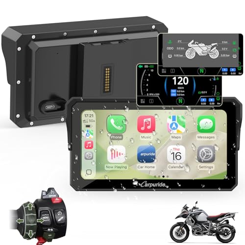 Carpuride W602BS Pro Carplay Bildschirm für BMW Motorrad, Nativ Wonder Wheel Kontrol & Datenauslesung, Kabellos CarPlay & Android Auto, 6,25' Wasserdichter Touchscreen, OTA/Dual Bluetooth/Sprechanlage