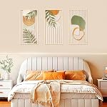 YIYA Green Framed Boho Wall Art Set of 3, Minimalist Framed Wall Art Abstract Botanical Boho Room Decor for Rustic Vintage Farmhouse Home Kitchen Wall Decor