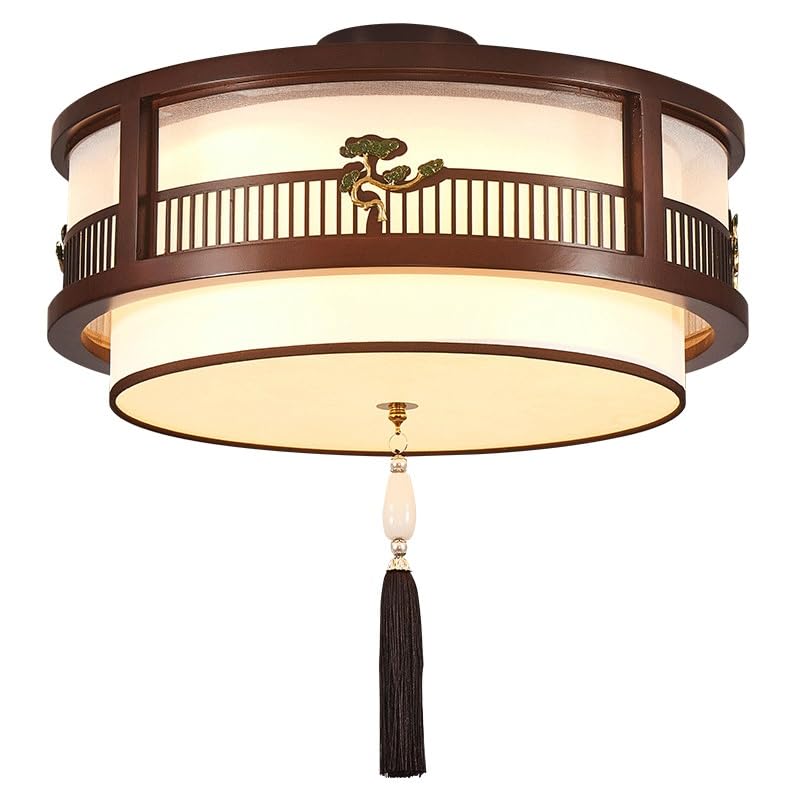 Abat-jour en tissu rond en chêne E27 de 30 cm et 40 cm pour plafonnier de salon