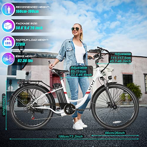 Vivi Electric Bike,26 Inch Electric Bike For Adults,500W Ebike With 48V Removable Battery,Electric Commuter Cruiser Bike 20Mph & 50 Mile Electric Bicycle Women With Cruise Control #TOP7