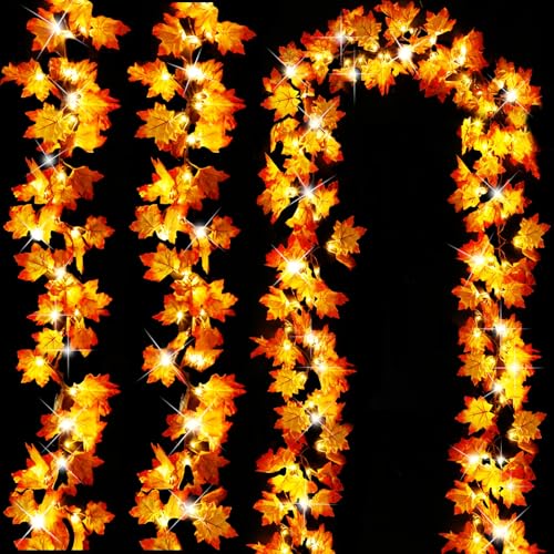 Timer&3 Pack-30Ft Fall Garland Halloween Fall Decorations for Hom...
